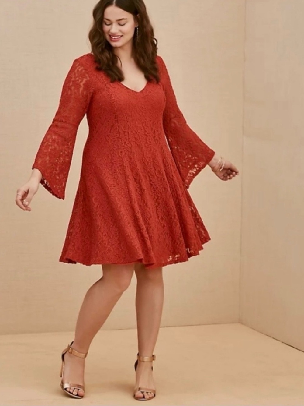 Torrid Lace Bell Sleeve Fluted Mini Dress, size 10 (Torrid size 00)
